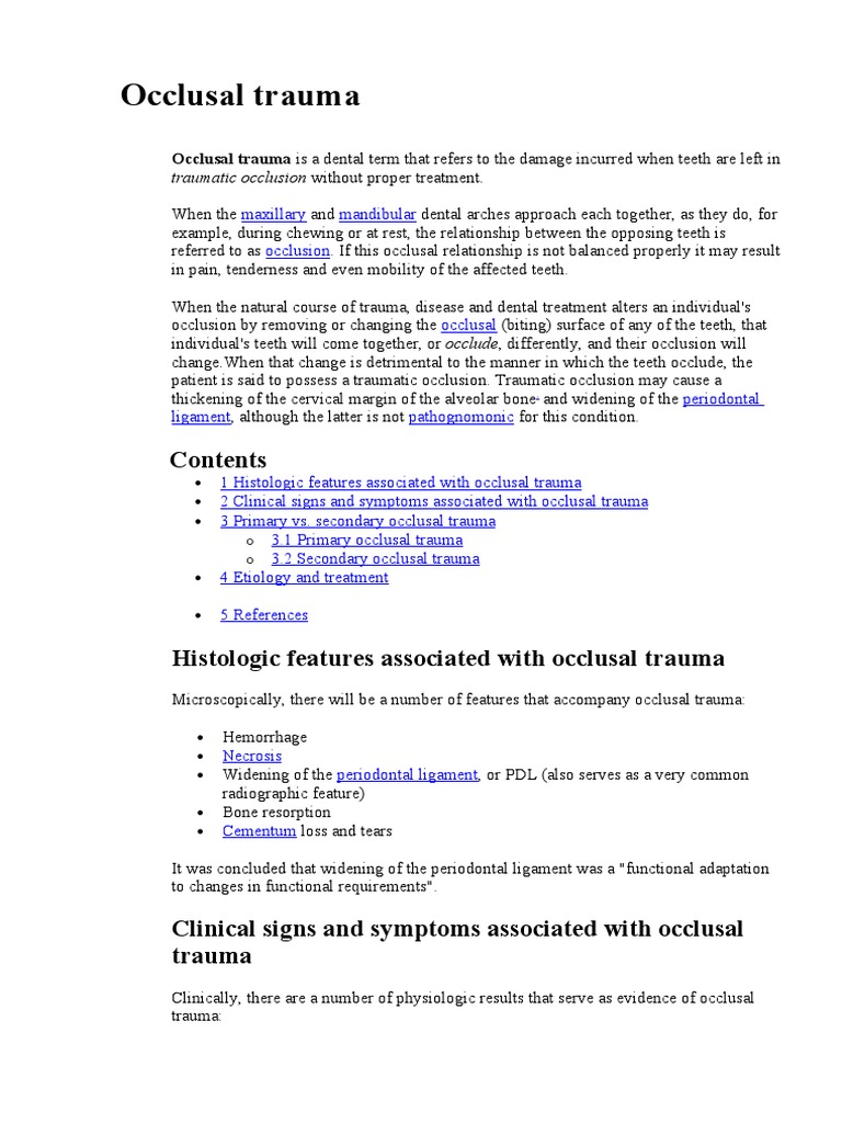 Primary vs Secondary Occlusal Trauma | PDF | Human Anatomy | Medical ...