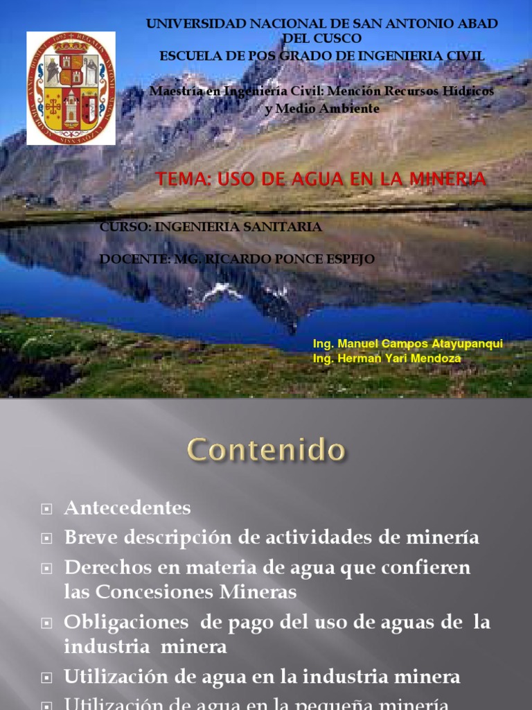 Uso del Agua en la Minería Peruana | PDF | Minería | Contaminación