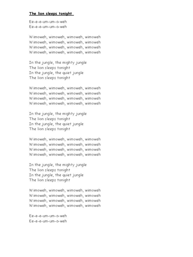 The Lion Sleeps Tonight Text