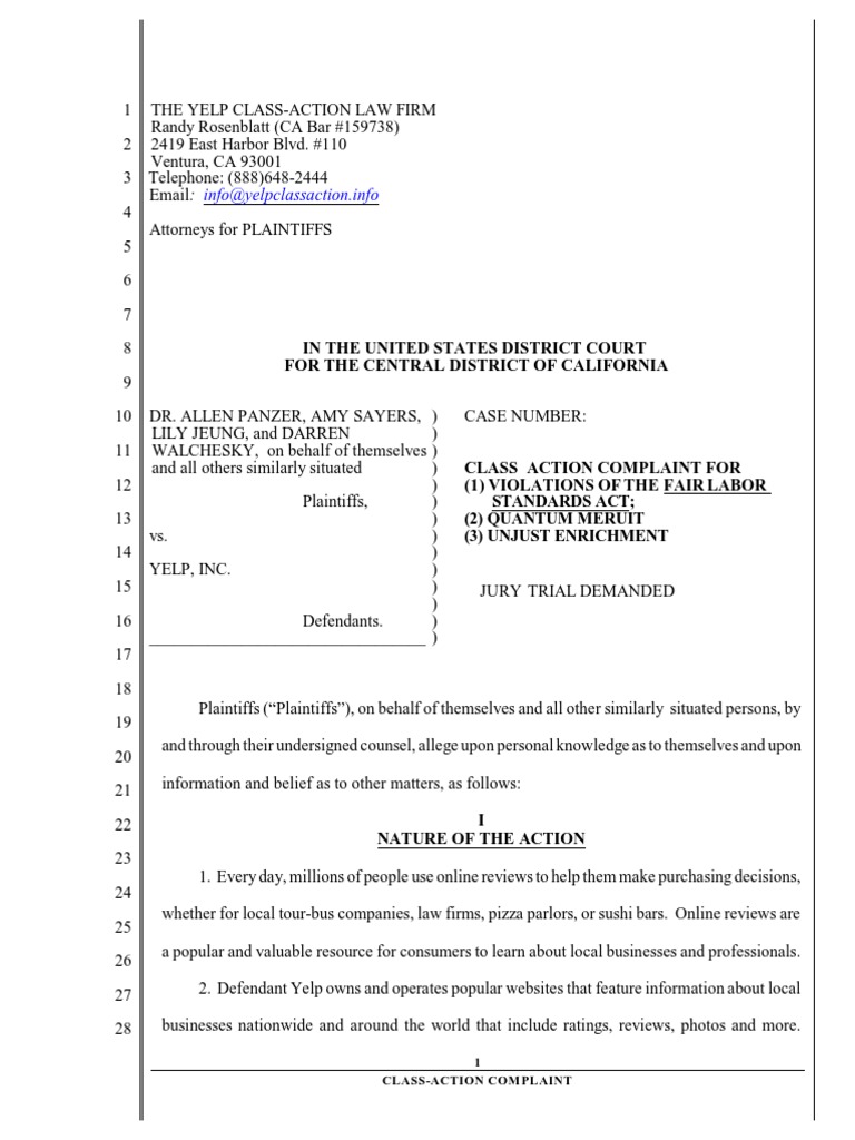 Yelp Class Action Lawsuit Yelp Class Action