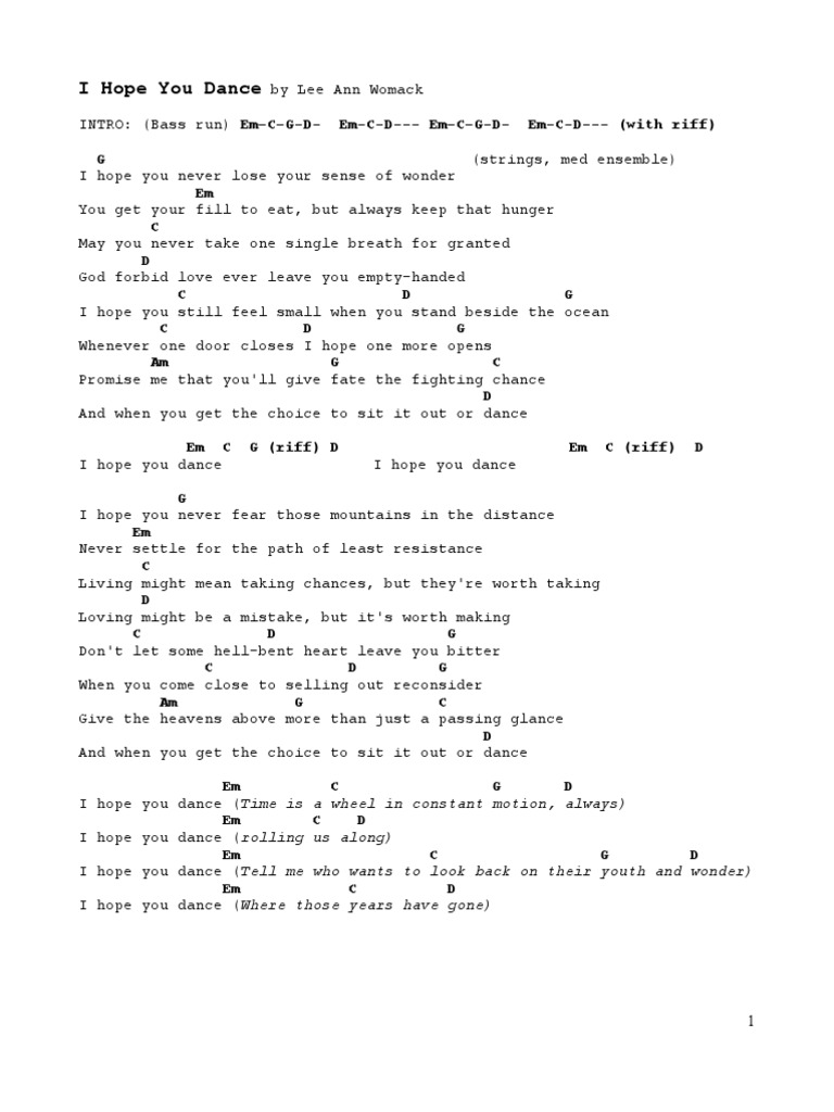I Hope You Dance - Lyrics & Chords | PDF | Popular Music | Leisure
