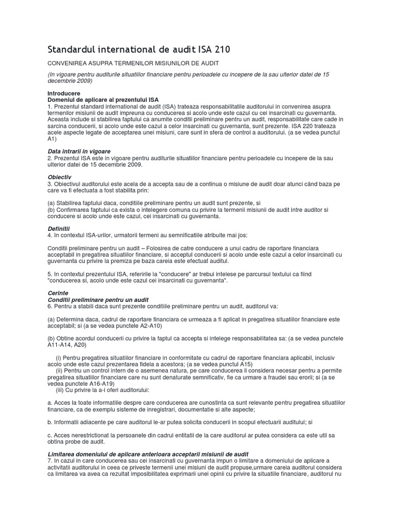 Standardul International de Audit ISA 210 | PDF