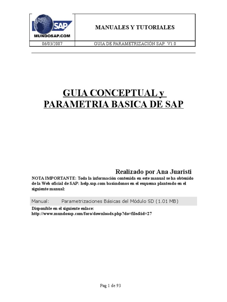 Guia Conceptual y Parametrizacion Basica de Sap | PDF | Tabla (base de ...