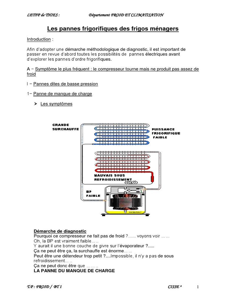 Manuel Pratique De Depannage Frigorifique Et Electrique Pdf Les Pannes Frigorifiques Des Frigos Ménagers | PDF | Climatisation |  Réfrigérateur