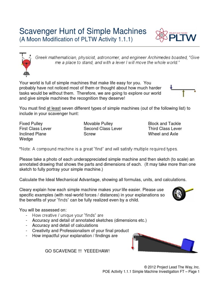 Simple Machines Scavenger Hunt 3 PDF Machines Lever