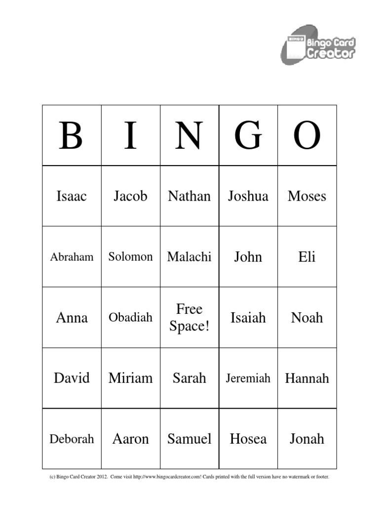 Bingo-Cards - PDF Prophets of Bible PDF | PDF | Samuel | Sarah for Books Of The Bible Bingo Free Printable