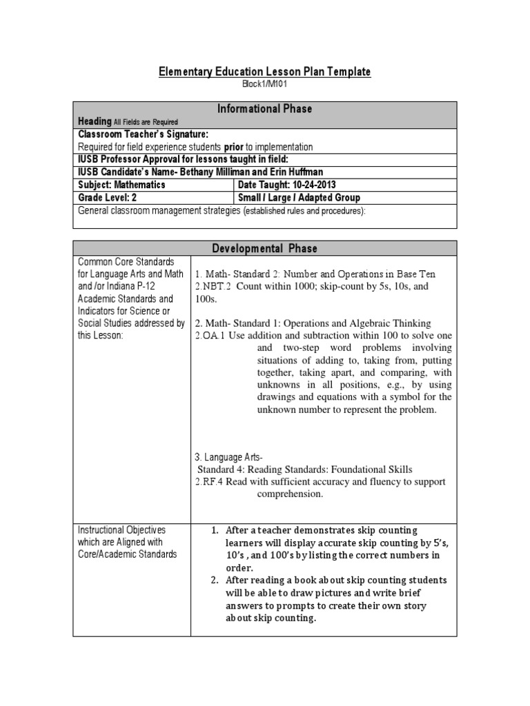 Skip counting lesson plan educational assessment lesson plan