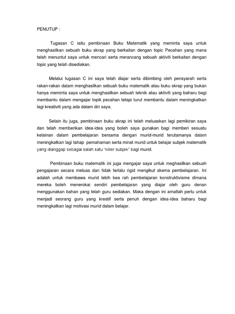 Contoh Penutup Buku Skrap Sejarah