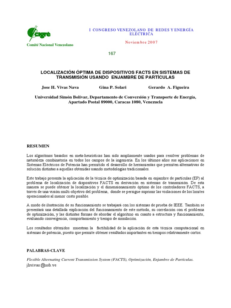 Localización Óptima de Dispositivos Facts PDF Algoritmos Función