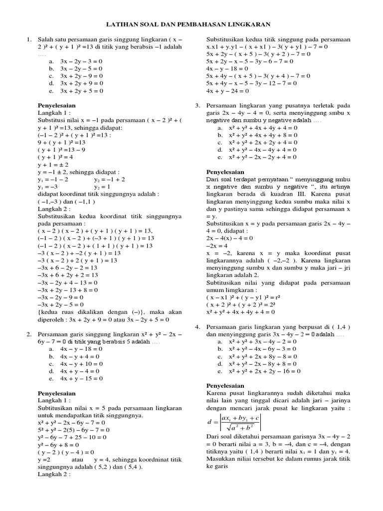 Soal Dan Pembahasan Lingkaran Pdf