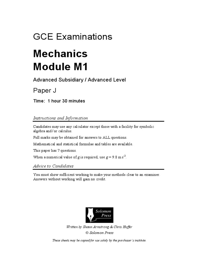Gce Maths M1 J PDF | PDF | Mass | Acceleration