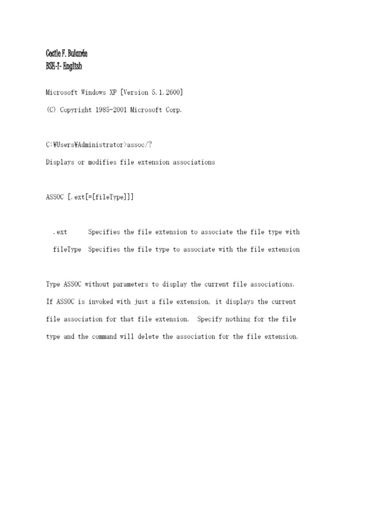 DOS File Association Command Syntax | PDF