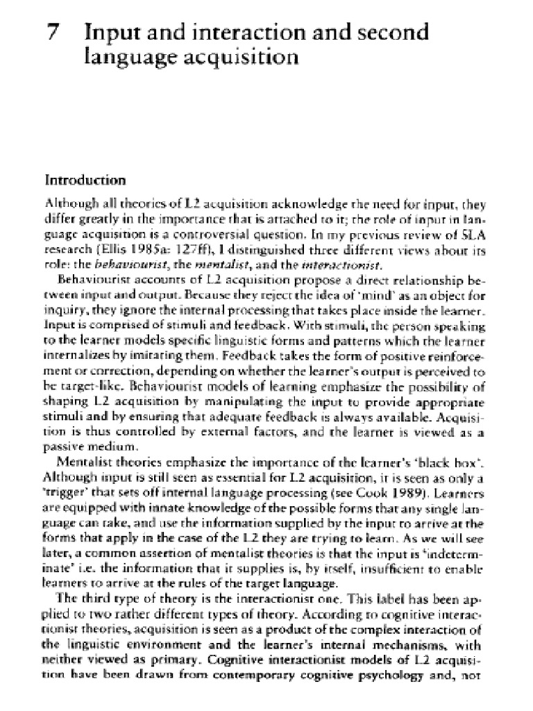 Ellis (1994) Input and Interaction and Second Language Acquisition ...