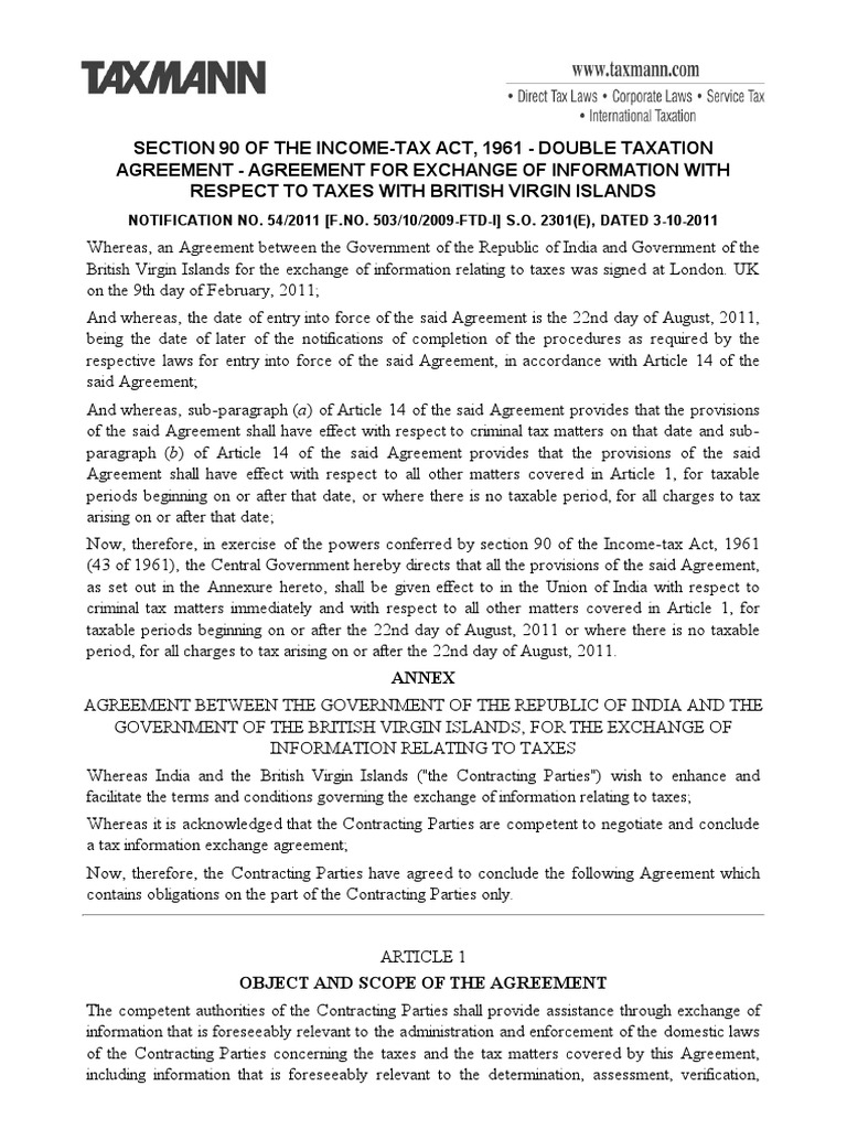 India-BVI Tax Information Exchange Agreement | PDF | Legal Personality ...