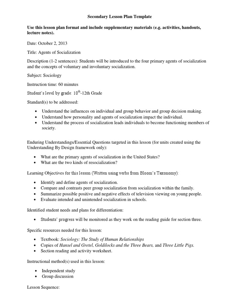 Resocialization Lesson Plan | PDF | Socialization | Lesson Plan