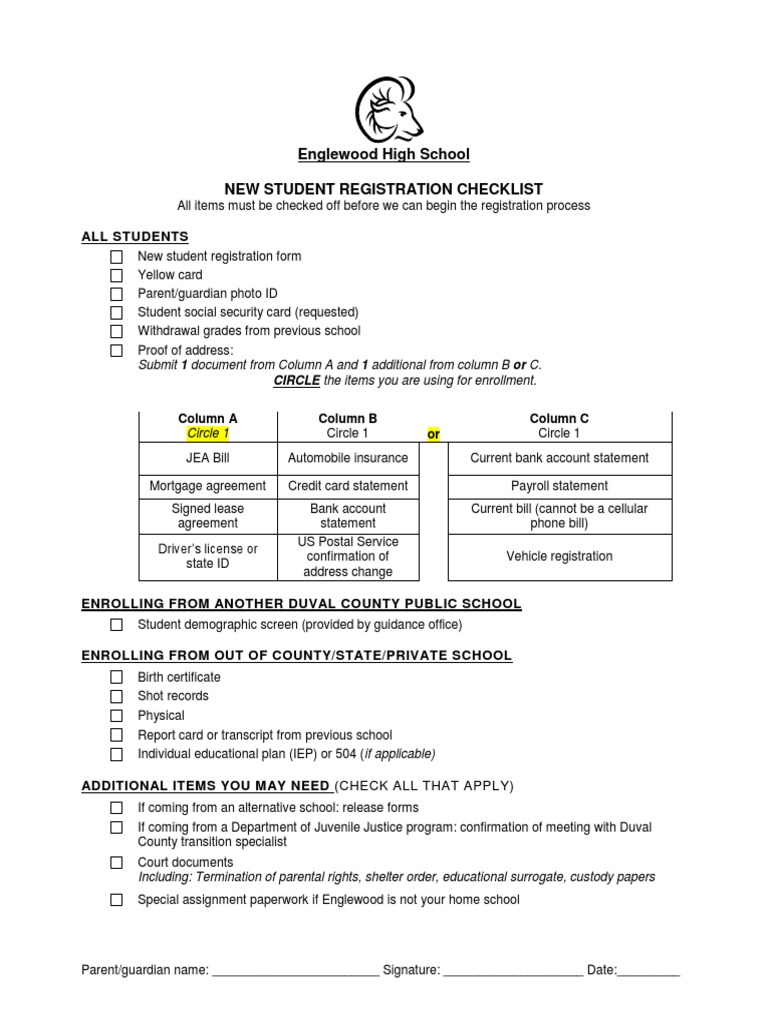 Englewood High School Registration Checklist | PDF