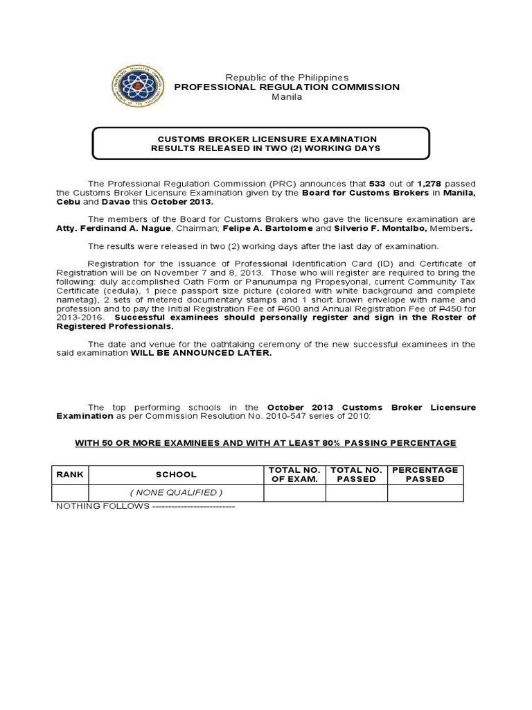 Customs Broker Licensure Examination.pdf Philippines Government