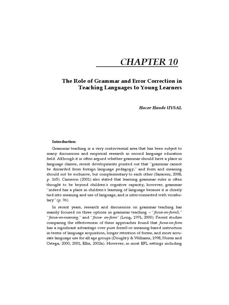 The Role of Grammar and Error Correction in Teaching Lanagues CHAPTER