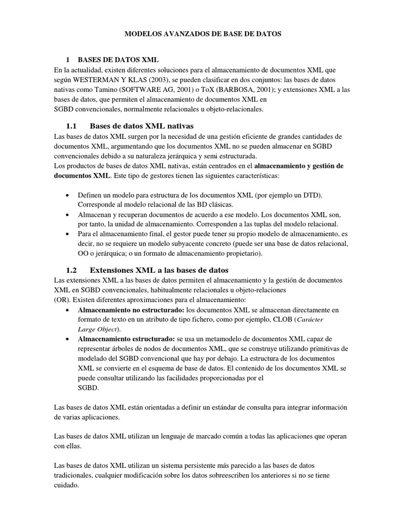 Modelos Avanzados De Base De Datos Pdf Base De Datos Oracle Bases