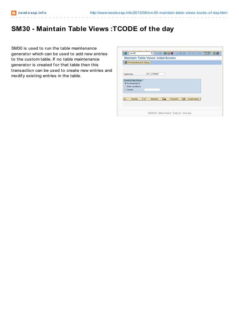 SM30: Table Maintenance in SAP | PDF