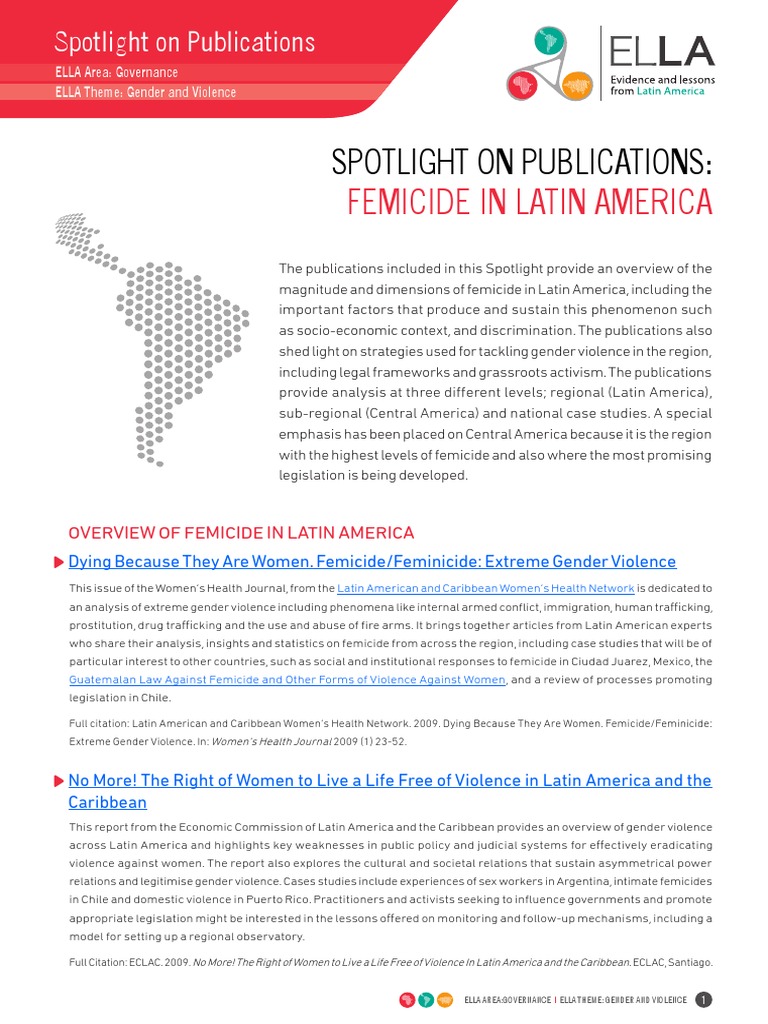 SPOTLIGHT ON PUBLICATIONS Femicide in Latin America PDF