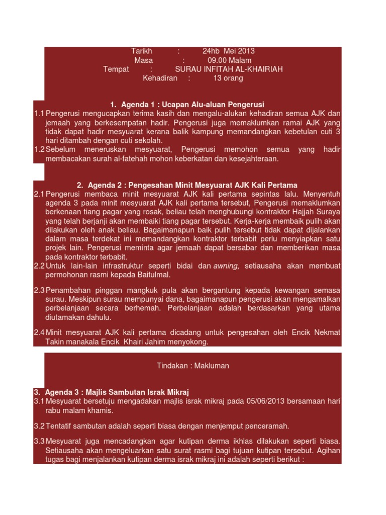 Minit Mesyuarat Surau Pdf