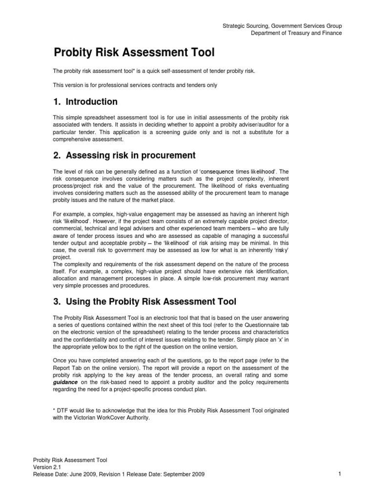 Probity Risk Assessment Tool Guide | PDF | Risk Assessment | Risk