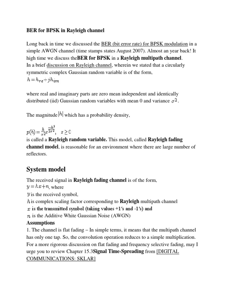 BPSK BER in Rayleigh Fading Channel | PDF | Chi Squared Distribution ...
