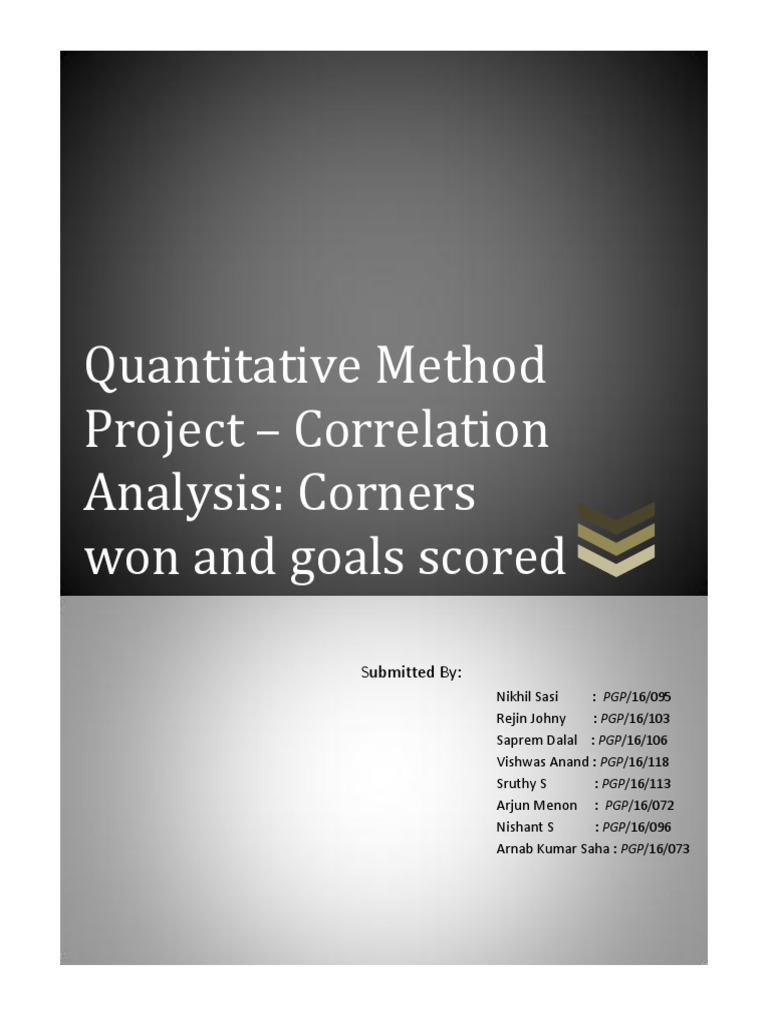 Quantitative Method Project - Correlation Analysis: Corners Won and ...
