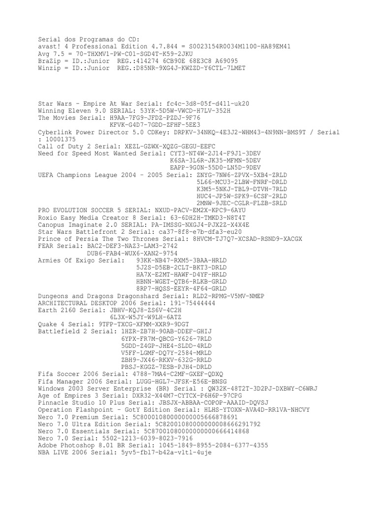 Software Serial Numbers List | PDF | Auto Cad | Adobe Creative Suite