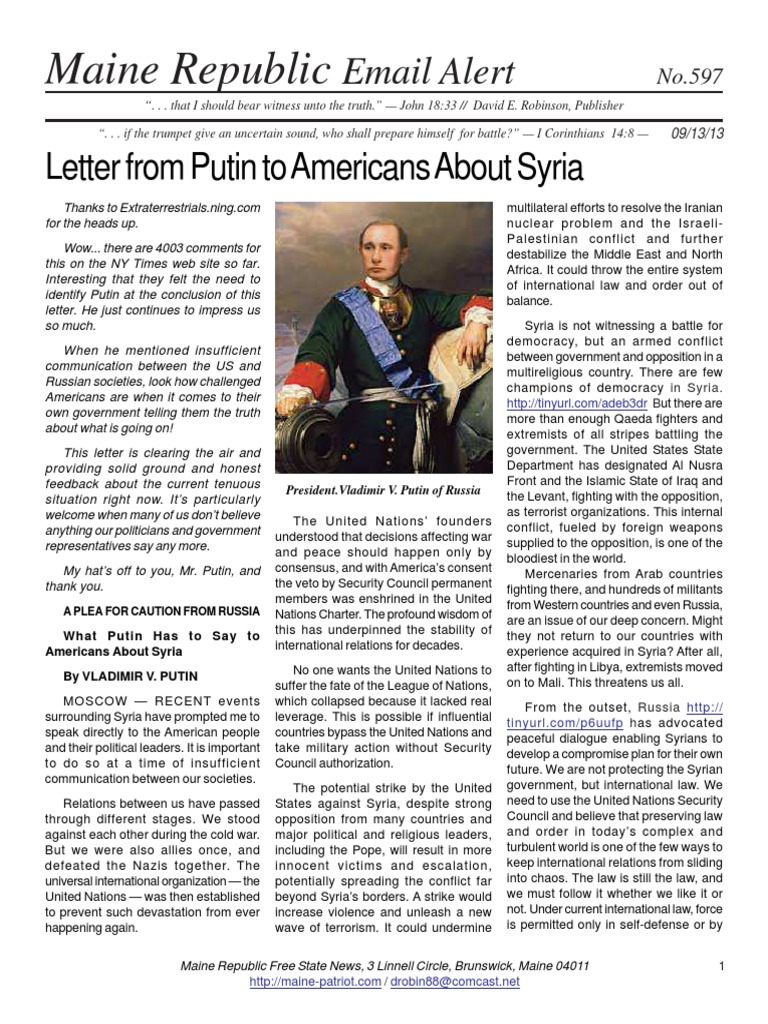 Putin's Cautionary Letter on Syria | PDF