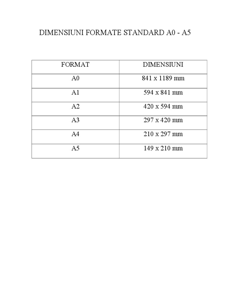 Dimensiuni Formate Standard A0 - A5 | PDF
