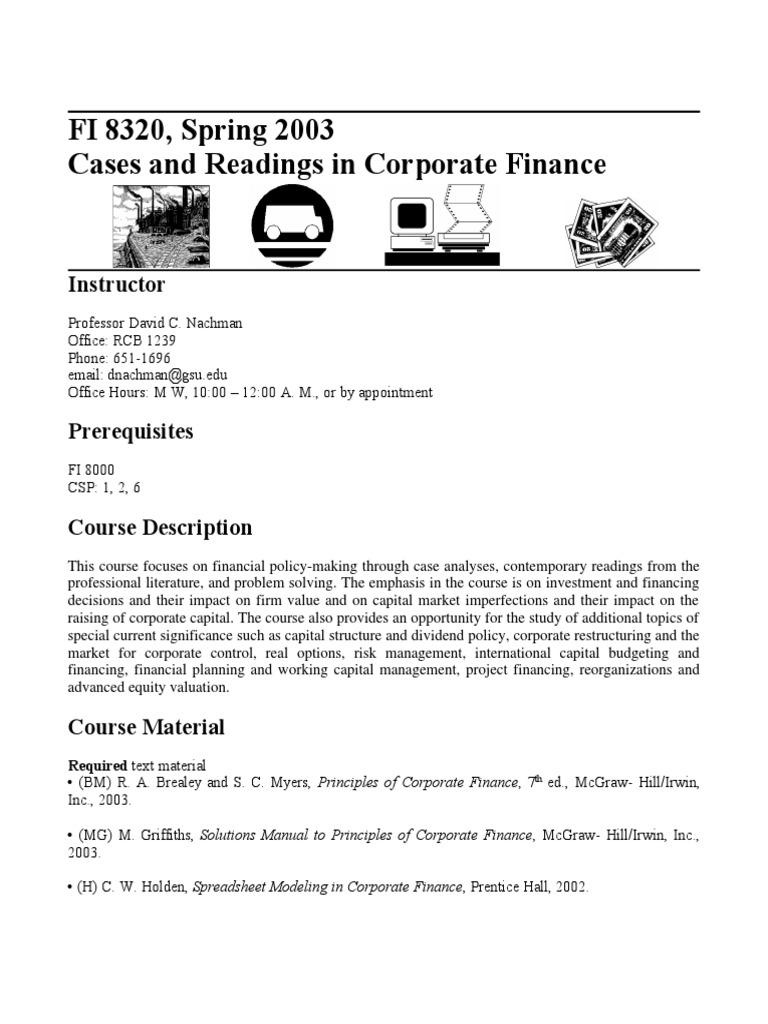 ビジネス・経済 Readings and Cases in Corporate Finance Corporate Finance Case Studies Syllabus | PDF | Hedge (Finance