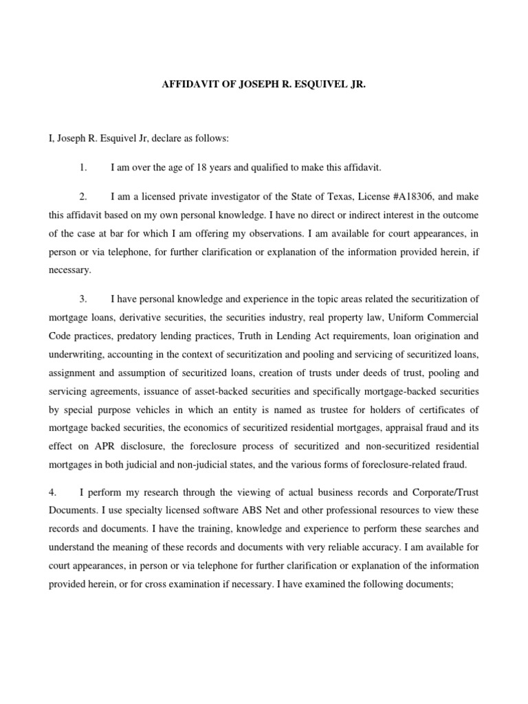 Affidavit Of Fact Securitization Foreclosure