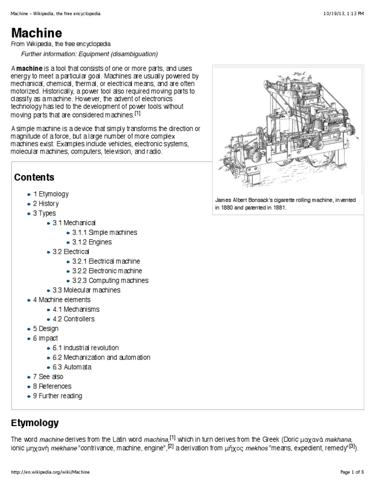 Machine Wikipedia, The Free Encyclopedia PDF PDF Mechanization