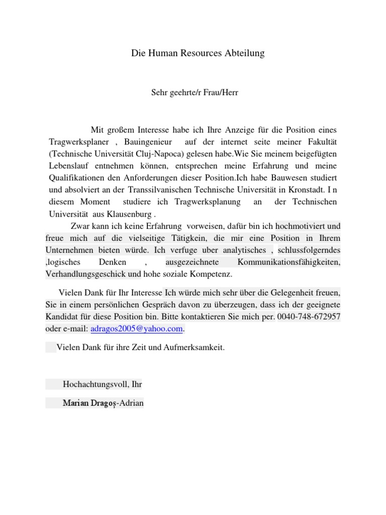 Scrisoare De Intentie Germana Pdf