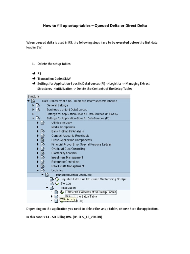 Setup Tables for BW Delta Loading | PDF