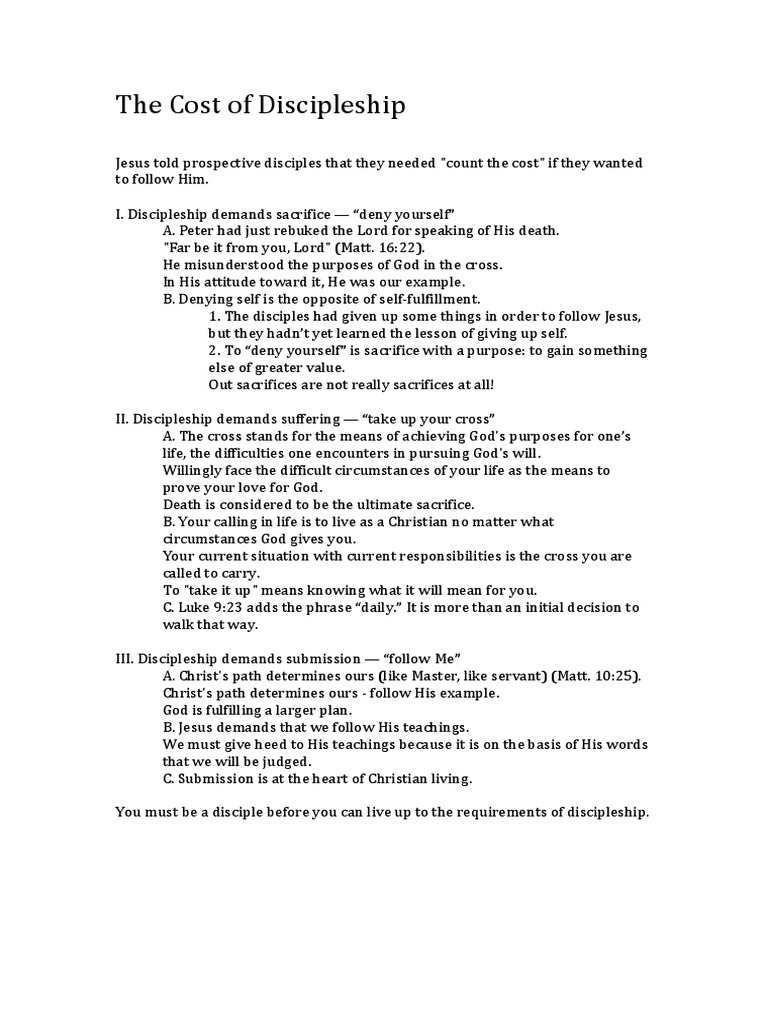 The Cost of Discipleship Explained | PDF | Disciple (Christianity ...