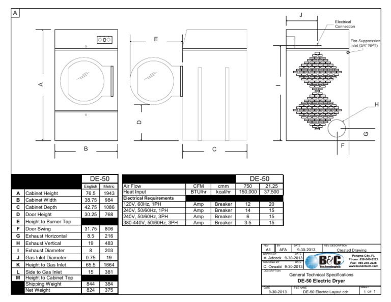 DE 50 Electric Commercial Dryer General Specifications PDF PDF