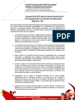Comunicado de Prensa de La JCE Ante La Intervención de La Universidad de Guayaquil, Por Parte Del Consejo de Educación Superior, CES