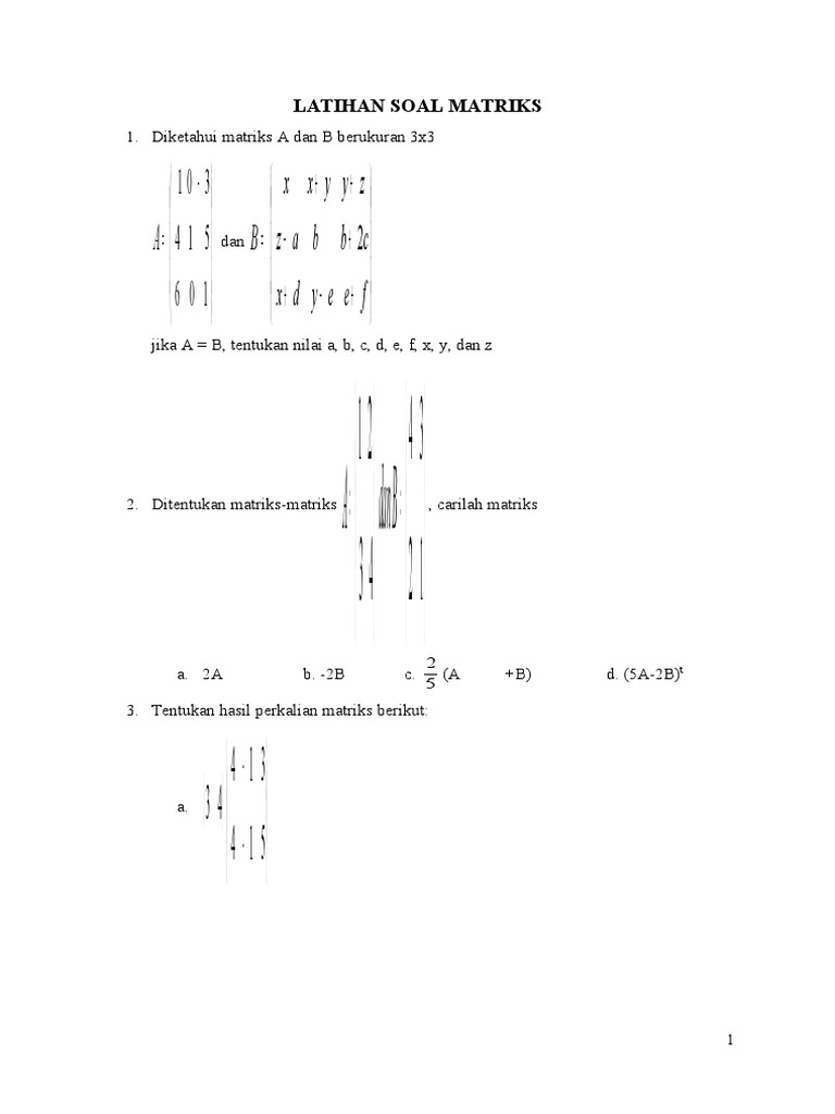 Latihan Soal Matriks Kelas 11 | PDF