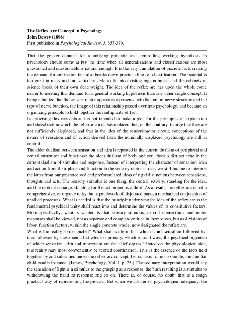 The Reflex Arc Concept in Psychology - John Dewey | PDF | Senses ...