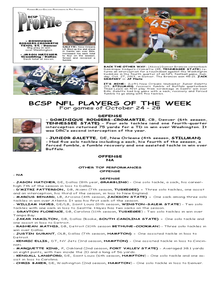 BCSP NFL Players of The WeekOct 242B, 2013 PDF American