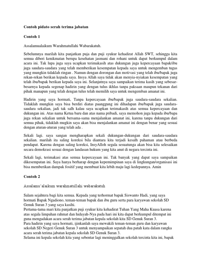 Contoh Pidato Serah Terima Jabatan Pdf