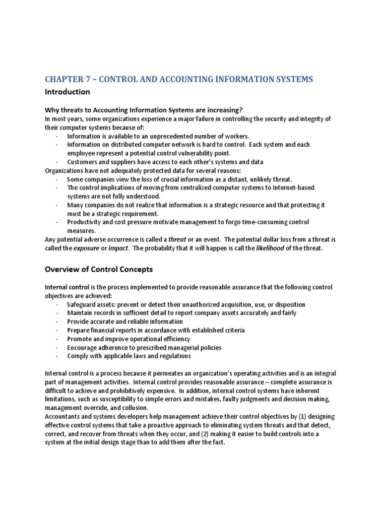 Chapter 7 - Control and Accounting Information Systems | PDF | Internal ...