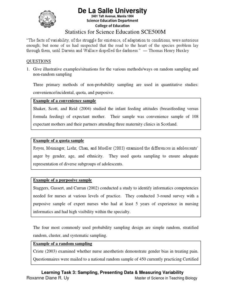 Data Presentation and Sampling Methods | PDF | Standard Deviation ...