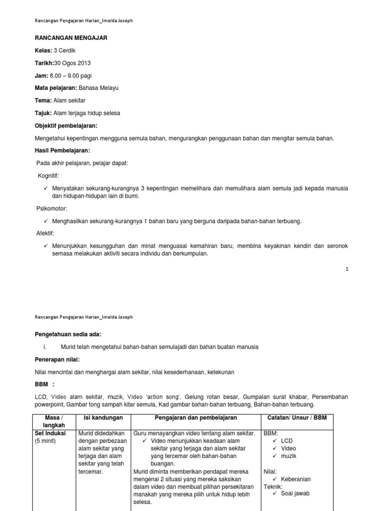 Contoh Rancangan Mengajar Seni Dalam Pendidikan  PDF