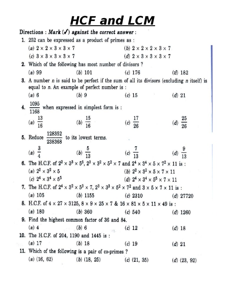 HCF and LCM | PDF