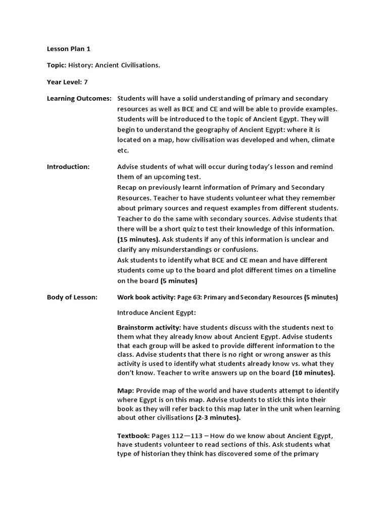 Lesson Plan 1 - History | PDF | Lesson Plan | Cognitive Science