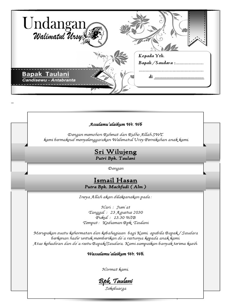 Contoh Undangan Walimahan Pernikahan Ms Word / Contoh Surat Undangan Walimahan Cute766 / Hvs 21,5 x 33 cm (bisa 60 gram/ 70 gram).